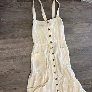 Free People Catch The Breeze Sun Dress Women's S Ivory Linen Tiered Apron